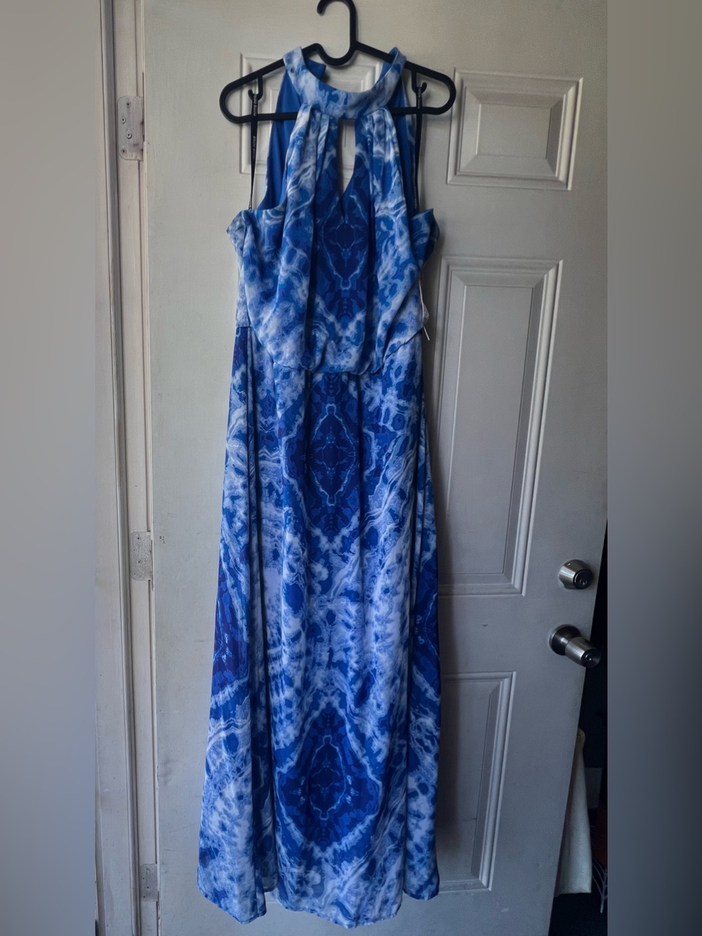 Bisou Bisou Blue and White Halter Maxi Dress